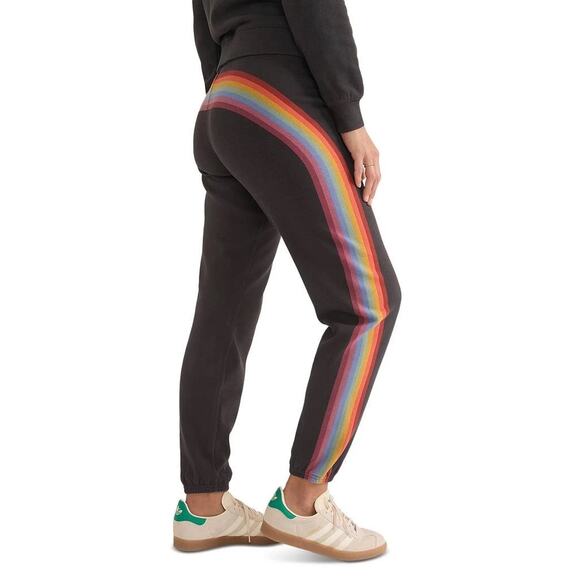 Marine Layer Washed Black Stripe Anytime Fleece Sweatpants Size Small - Picture 1 of 13